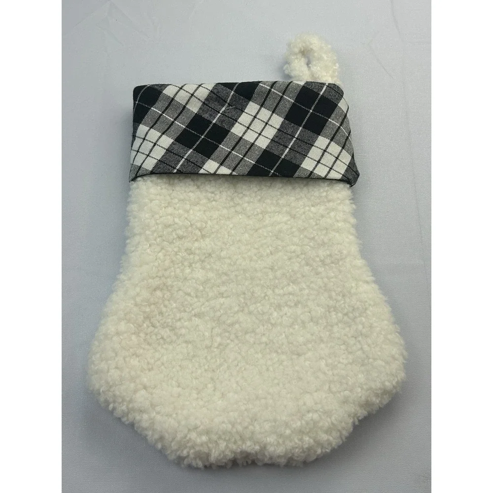 Hobby Lobby Christmas Stocking Sherpa Plaid Paw Print Pet Dog Cat 13